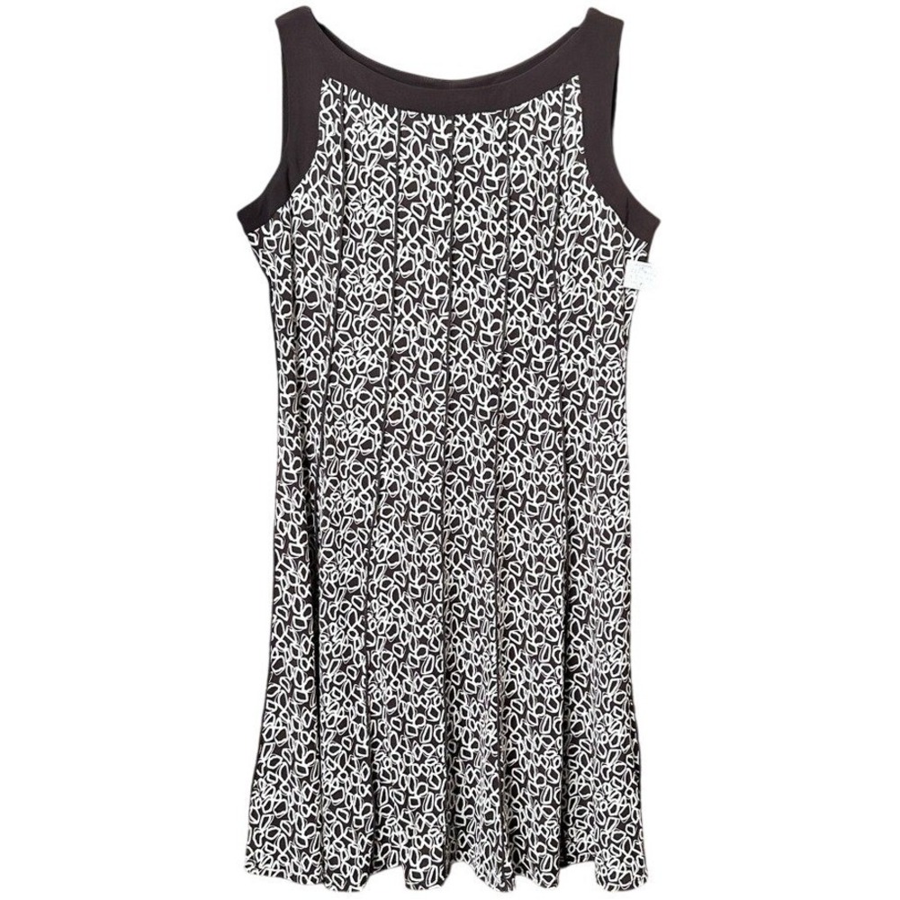 Geometric Print Business Casual Dress Women 18 Sleeveless Midi Coffee Bean Print
